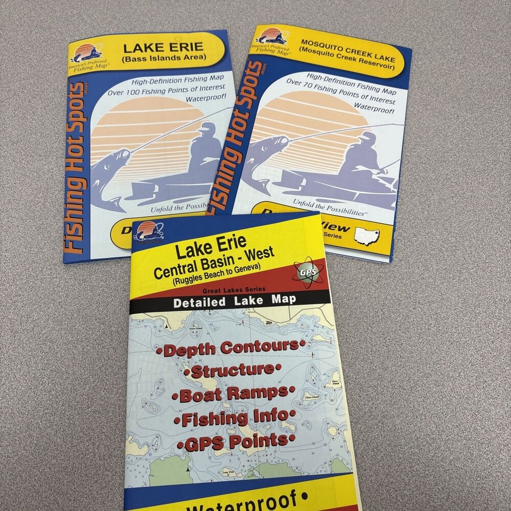 Fishing Hot Spot Lot Of 3 Map,‎ 2 Ohio Series, Plus Lake Erie- Central-West, EUC
